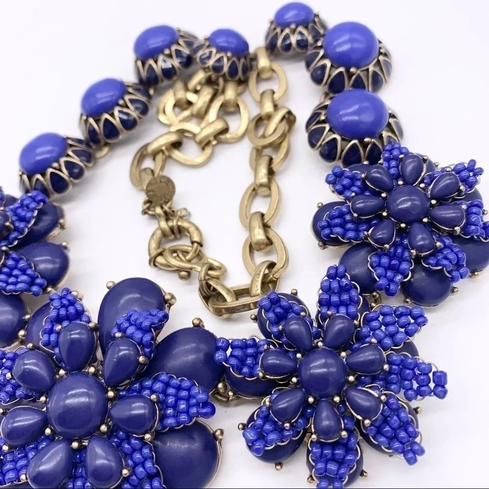 J. Crew Azalea Flower Beaded Blue Necklace